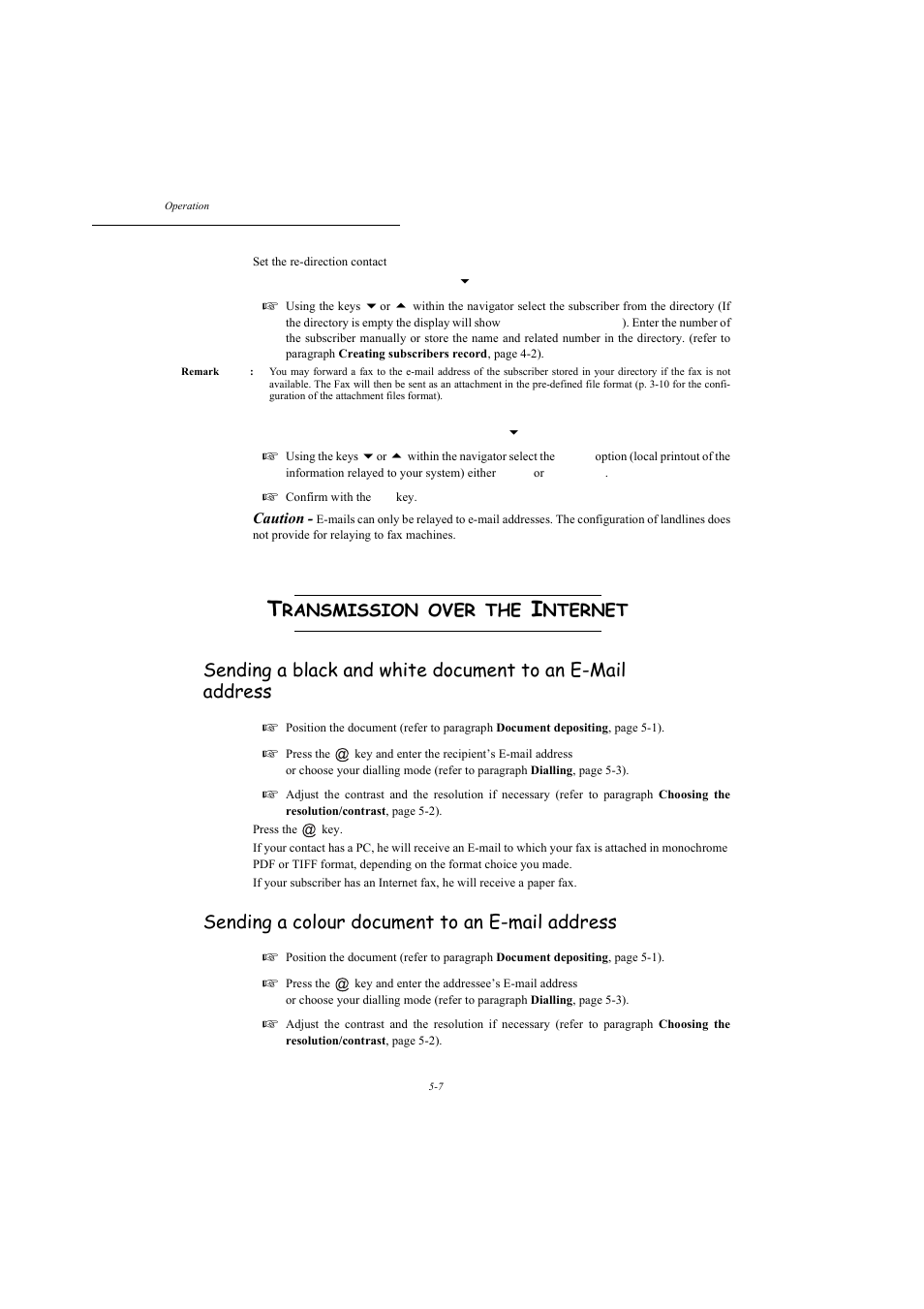 Transmission over the internet, Sending a colour document to an e-mail address, P. 5-7 | Ransmission, Over, Nternet | TA Triumph-Adler MFP 980 User Manual | Page 74 / 125