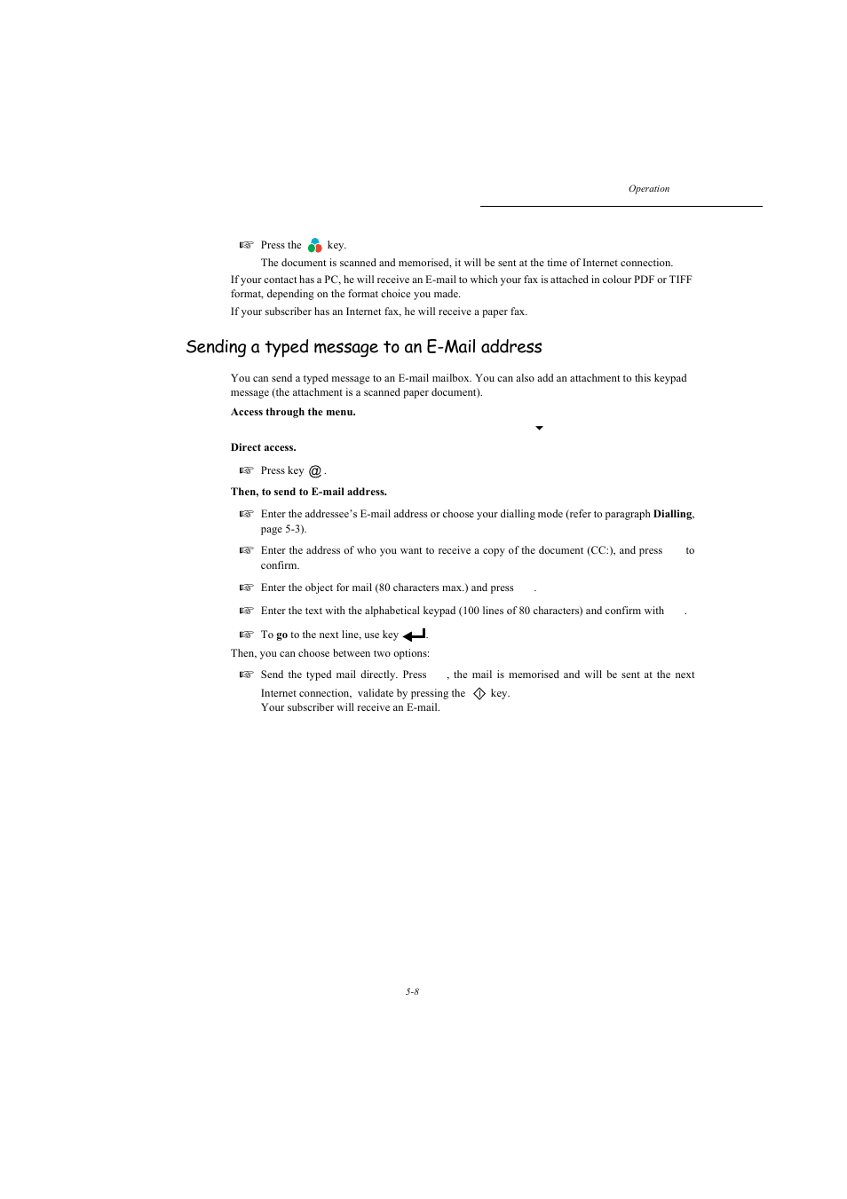 Sending a typed message to an e-mail address, P. 5-8 | TA Triumph-Adler MFP 980 User Manual | Page 75 / 125