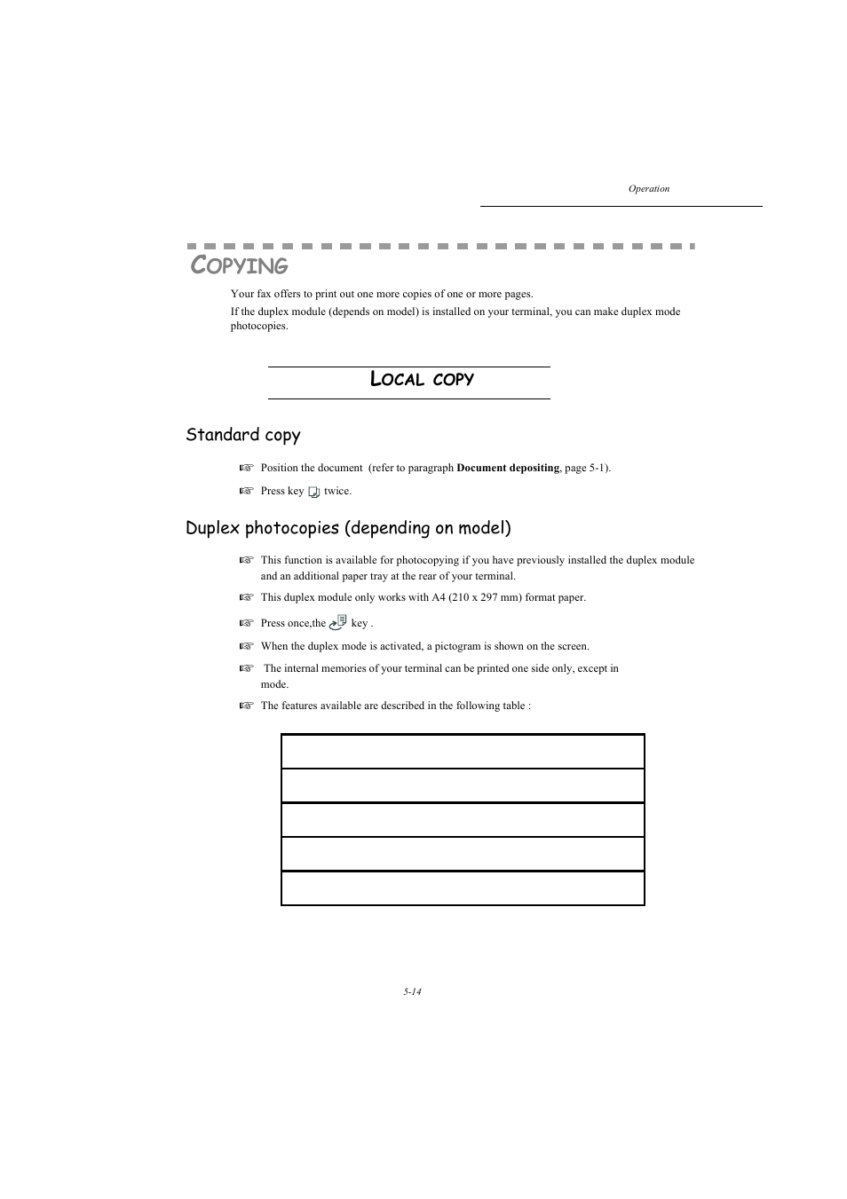 Copying, Local copy, Standard copy | Duplex photocopies (depending on model), Opying, Ocal, Copy | TA Triumph-Adler MFP 980 User Manual | Page 81 / 125