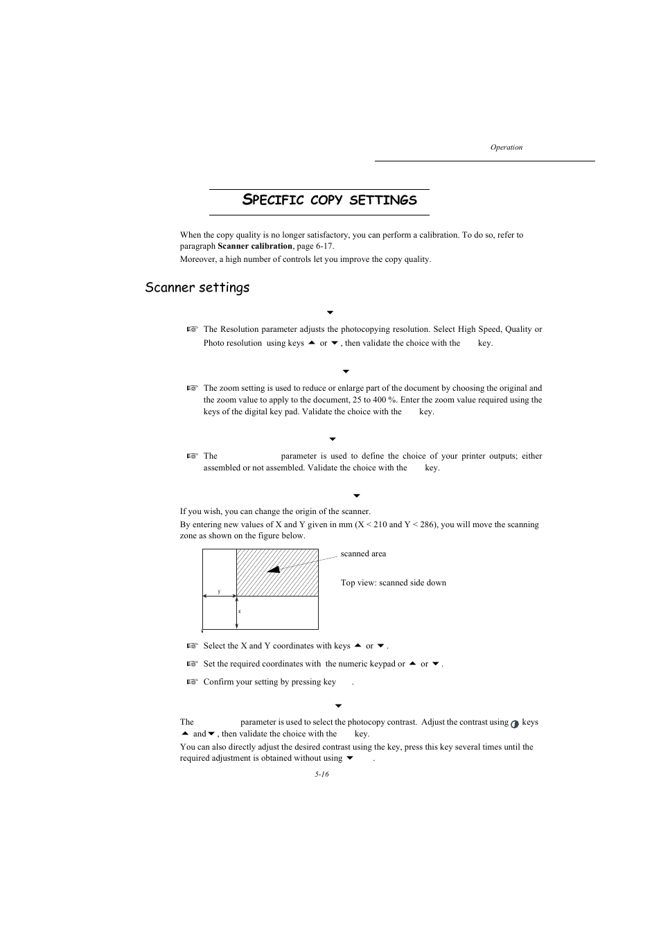 Specific copy settings, Scanner settings, P. 5-16 | Pecific, Copy, Settings | TA Triumph-Adler MFP 980 User Manual | Page 83 / 125