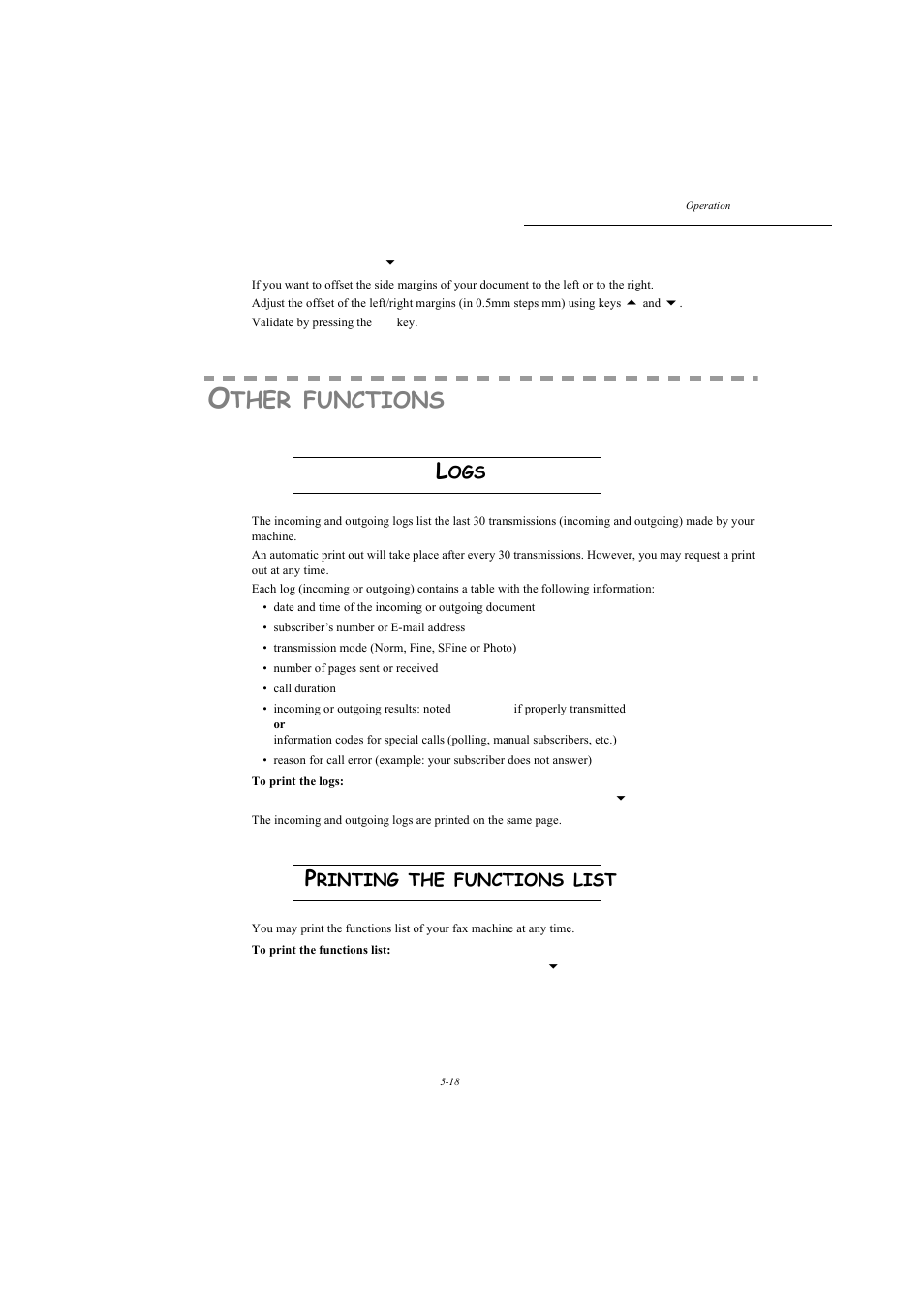 Other functions, Logs, Printing the functions list | P. 5-18, Ther, Functions, Rinting, List | TA Triumph-Adler MFP 980 User Manual | Page 85 / 125