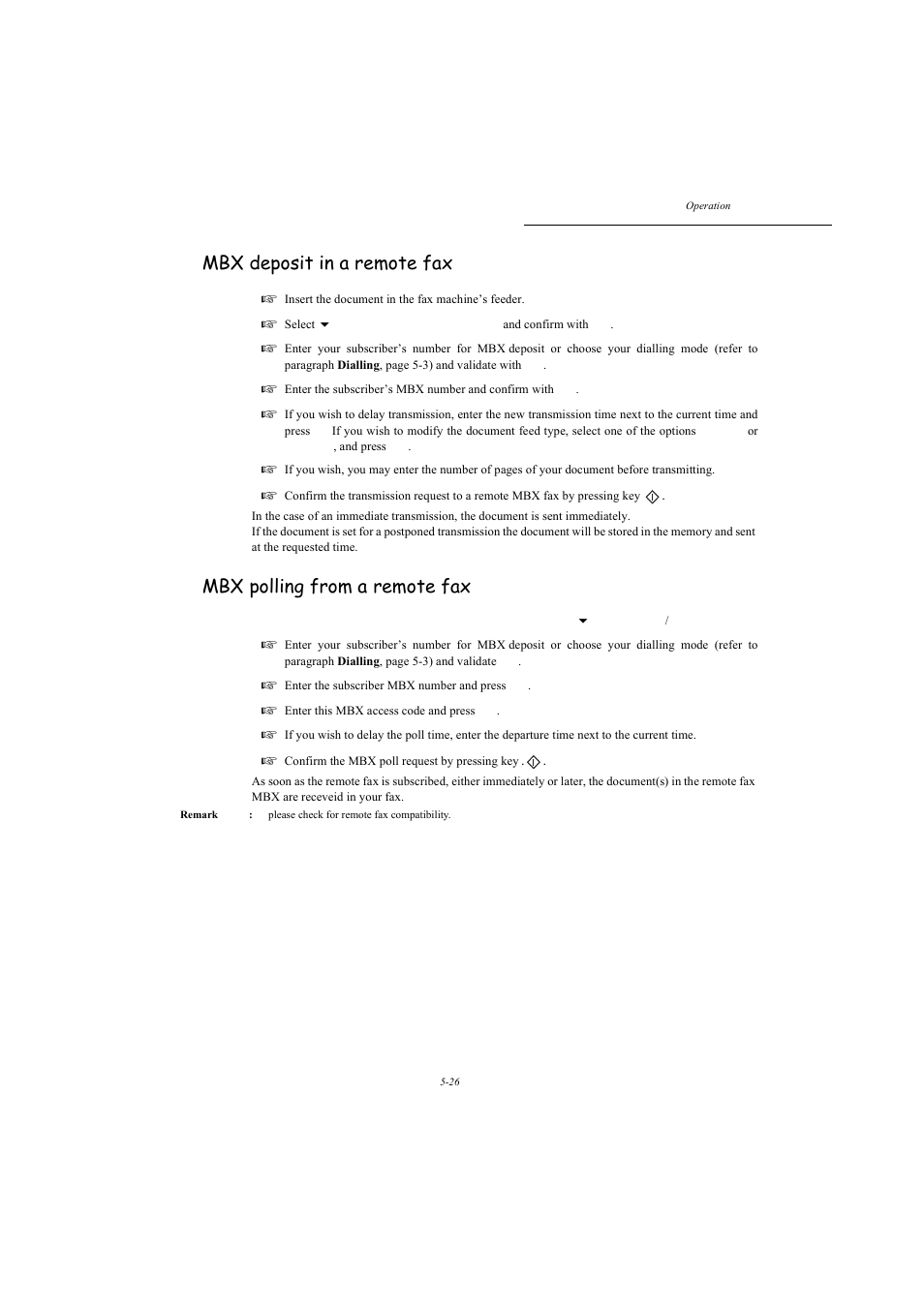 Mbx deposit in a remote fax, Mbx polling from a remote fax, P. 5-26 | TA Triumph-Adler MFP 980 User Manual | Page 93 / 125
