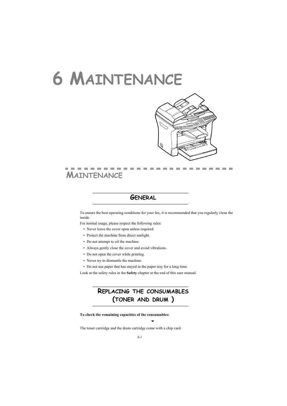 6 maintenance, Maintenance, General | Replacing the consumables (toner and drum ), Aintenance, P. 6-1 | TA Triumph-Adler MFP 980 User Manual | Page 94 / 125