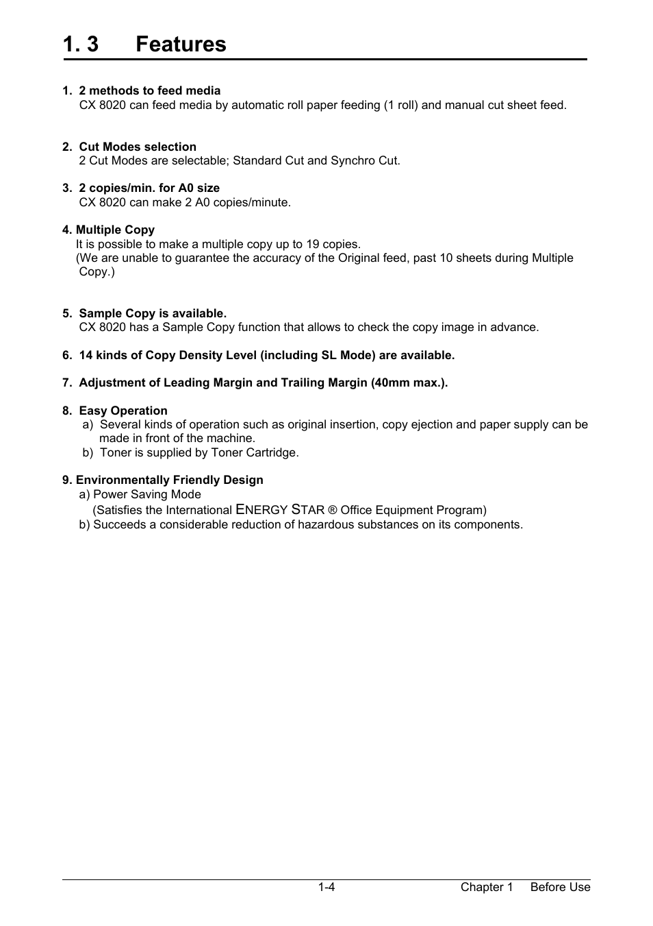 3 features | TA Triumph-Adler CX 8020 User Manual | Page 11 / 84