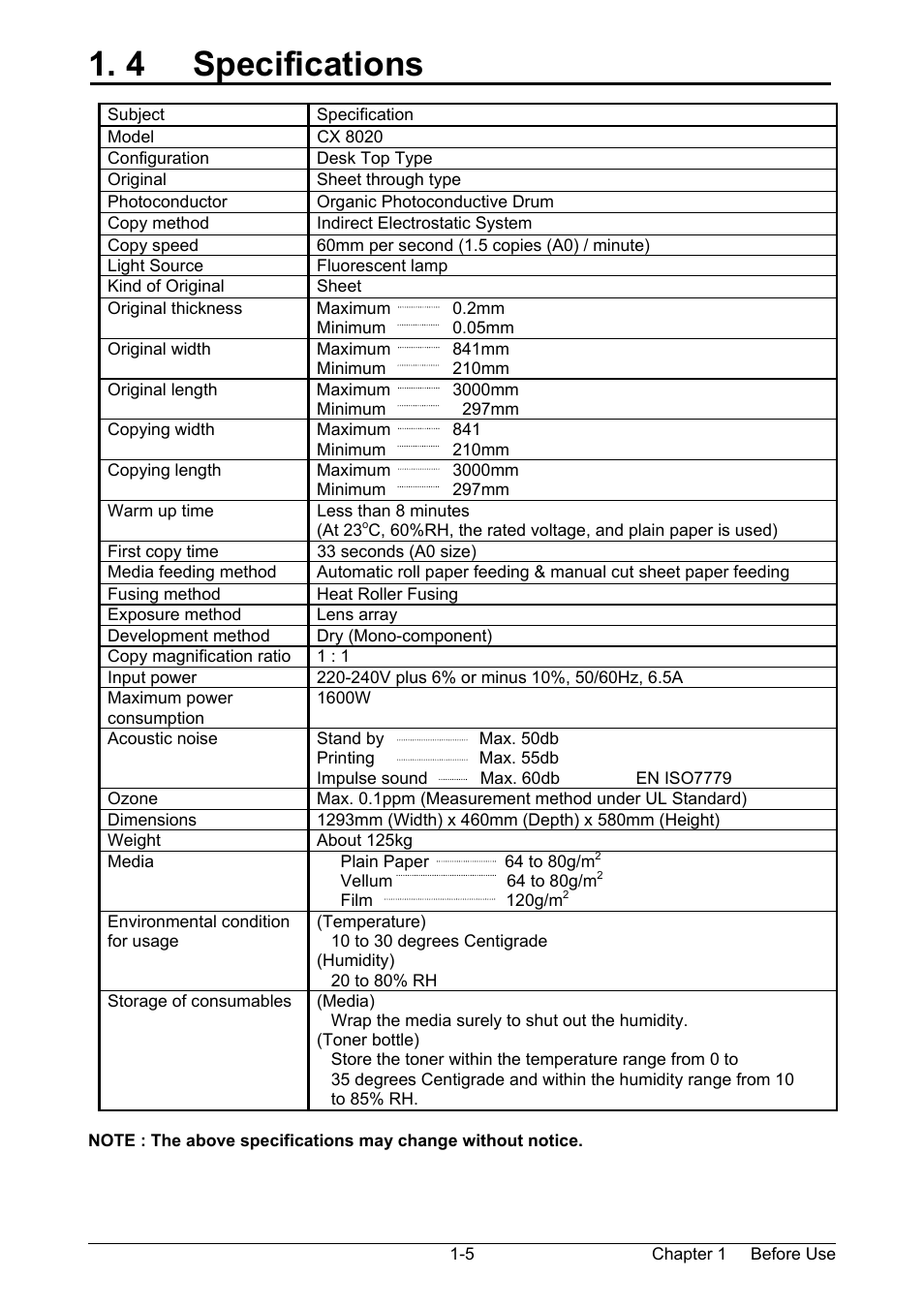 4 specifications | TA Triumph-Adler CX 8020 User Manual | Page 12 / 84