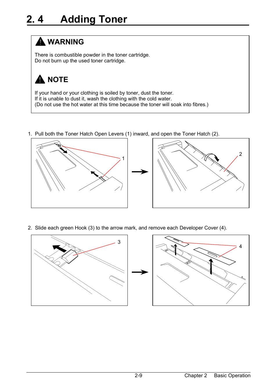4 adding toner, Warning | TA Triumph-Adler CX 8020 User Manual | Page 31 / 84