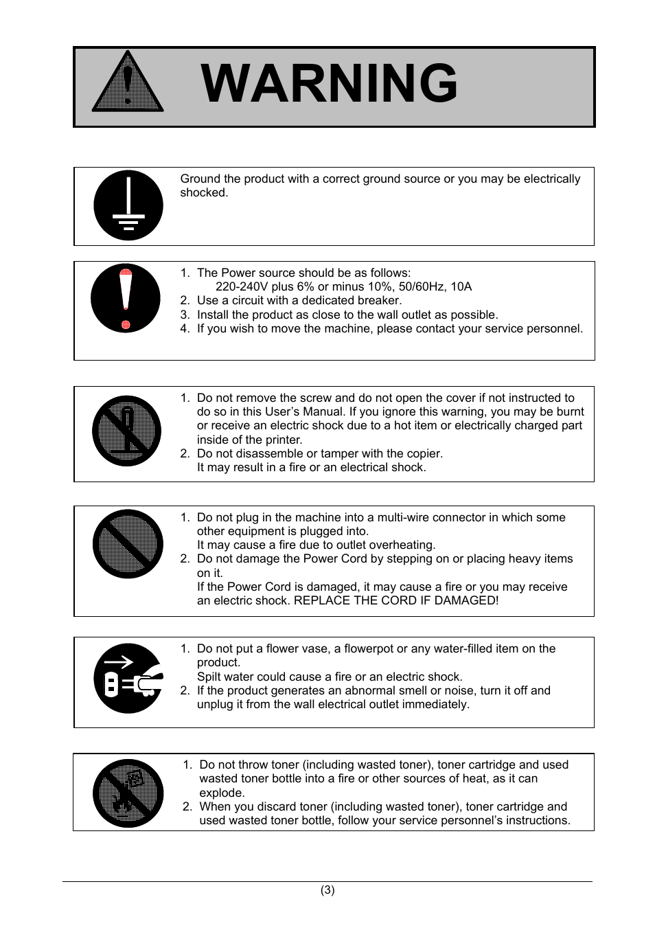 Warning | TA Triumph-Adler CX 8020 User Manual | Page 4 / 84