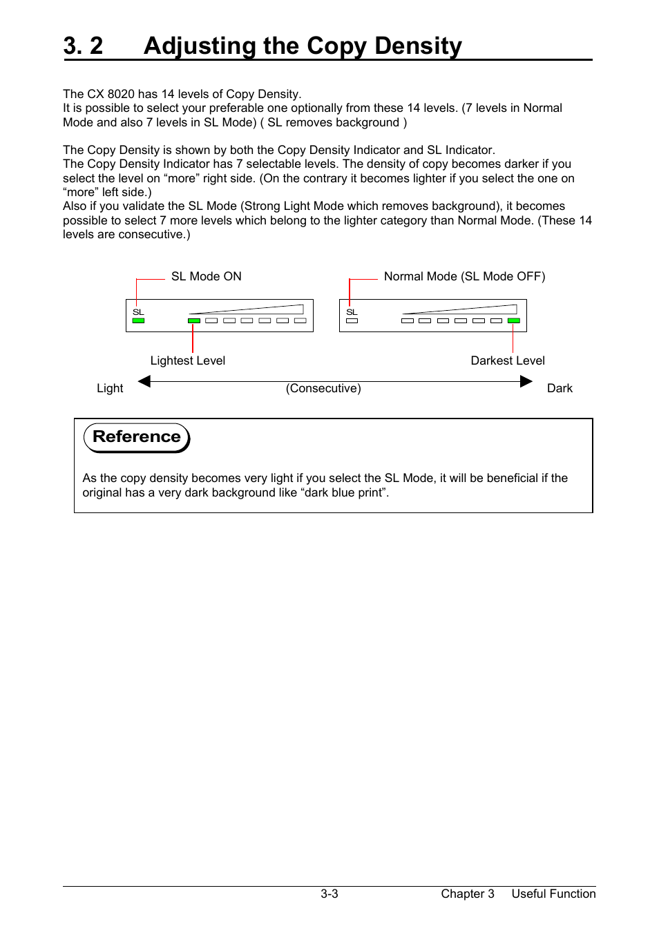 2 adjusting the copy density, Reference | TA Triumph-Adler CX 8020 User Manual | Page 46 / 84