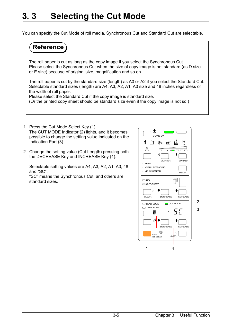 3 selecting the cut mode, Reference, Press the cut mode select key (1) | TA Triumph-Adler CX 8020 User Manual | Page 48 / 84