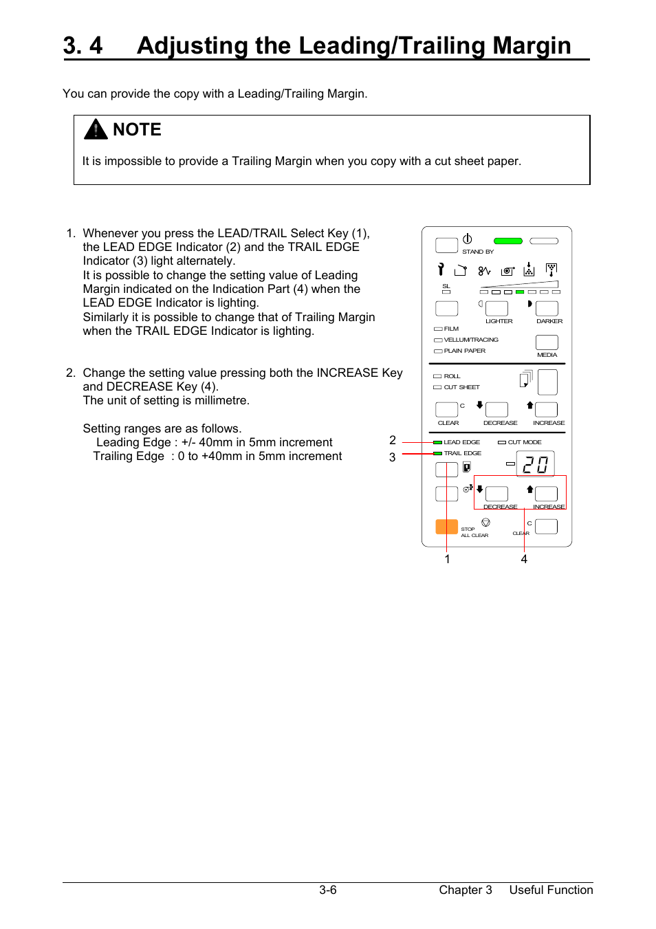 4 adjusting the leading/trailing margin | TA Triumph-Adler CX 8020 User Manual | Page 49 / 84