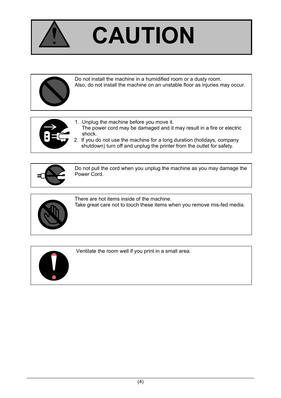 Caution | TA Triumph-Adler CX 8020 User Manual | Page 5 / 84