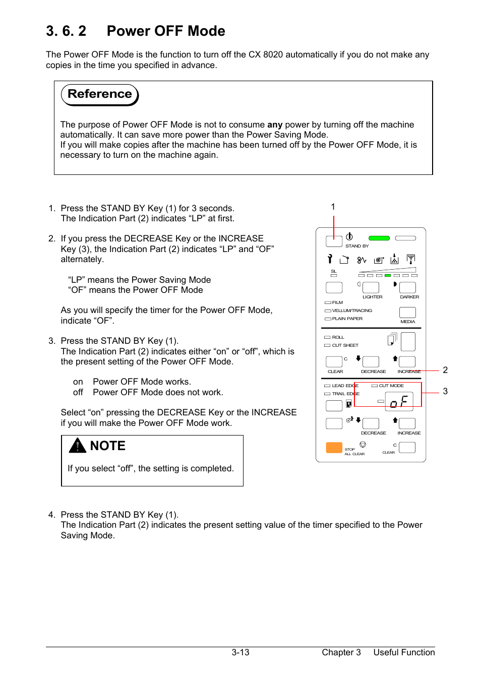 6. 2 power off mode, Reference, If you select “off”, the setting is completed | TA Triumph-Adler CX 8020 User Manual | Page 56 / 84