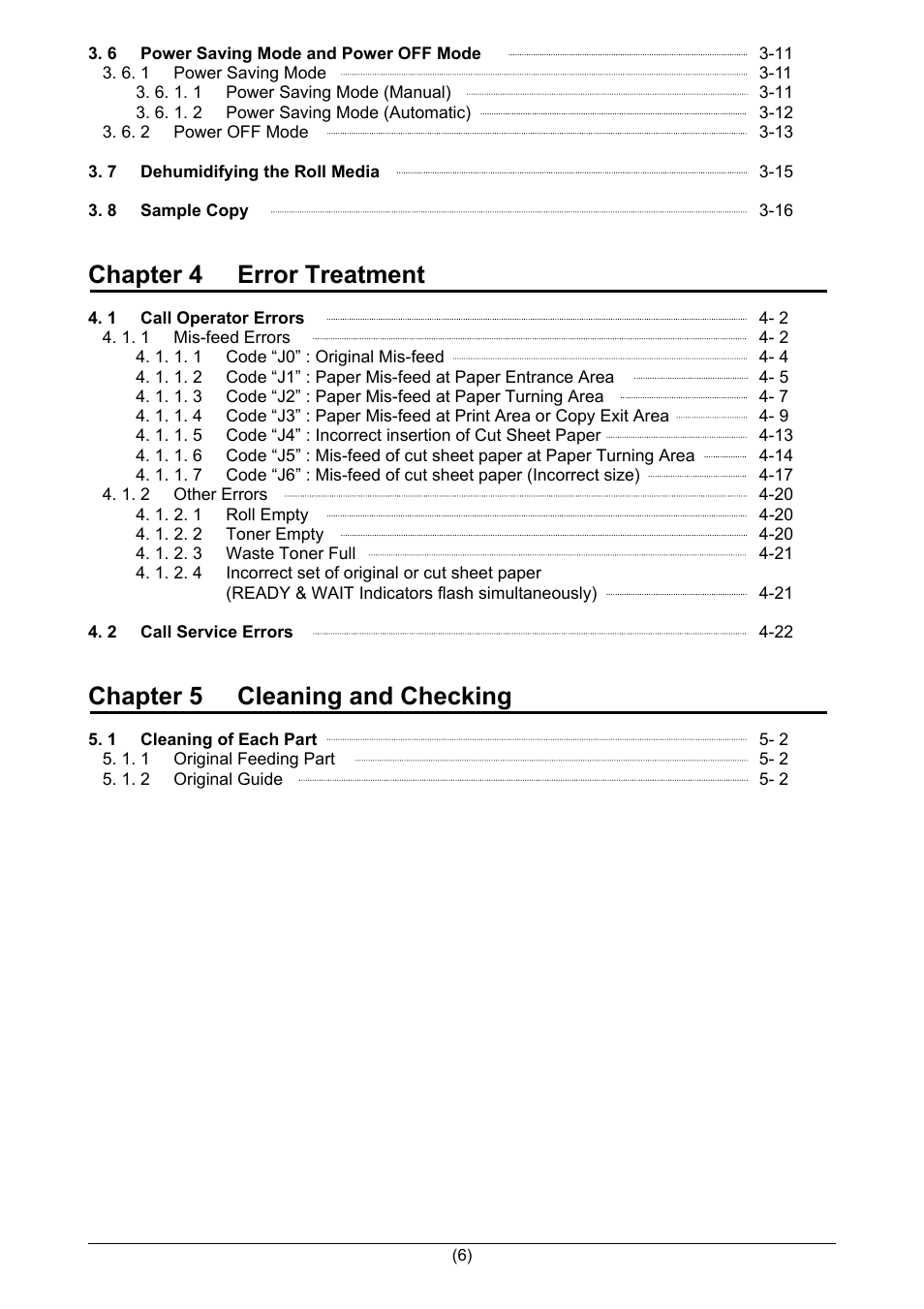 Chapter 4 error treatment, Chapter 5 cleaning and checking | TA Triumph-Adler CX 8020 User Manual | Page 7 / 84