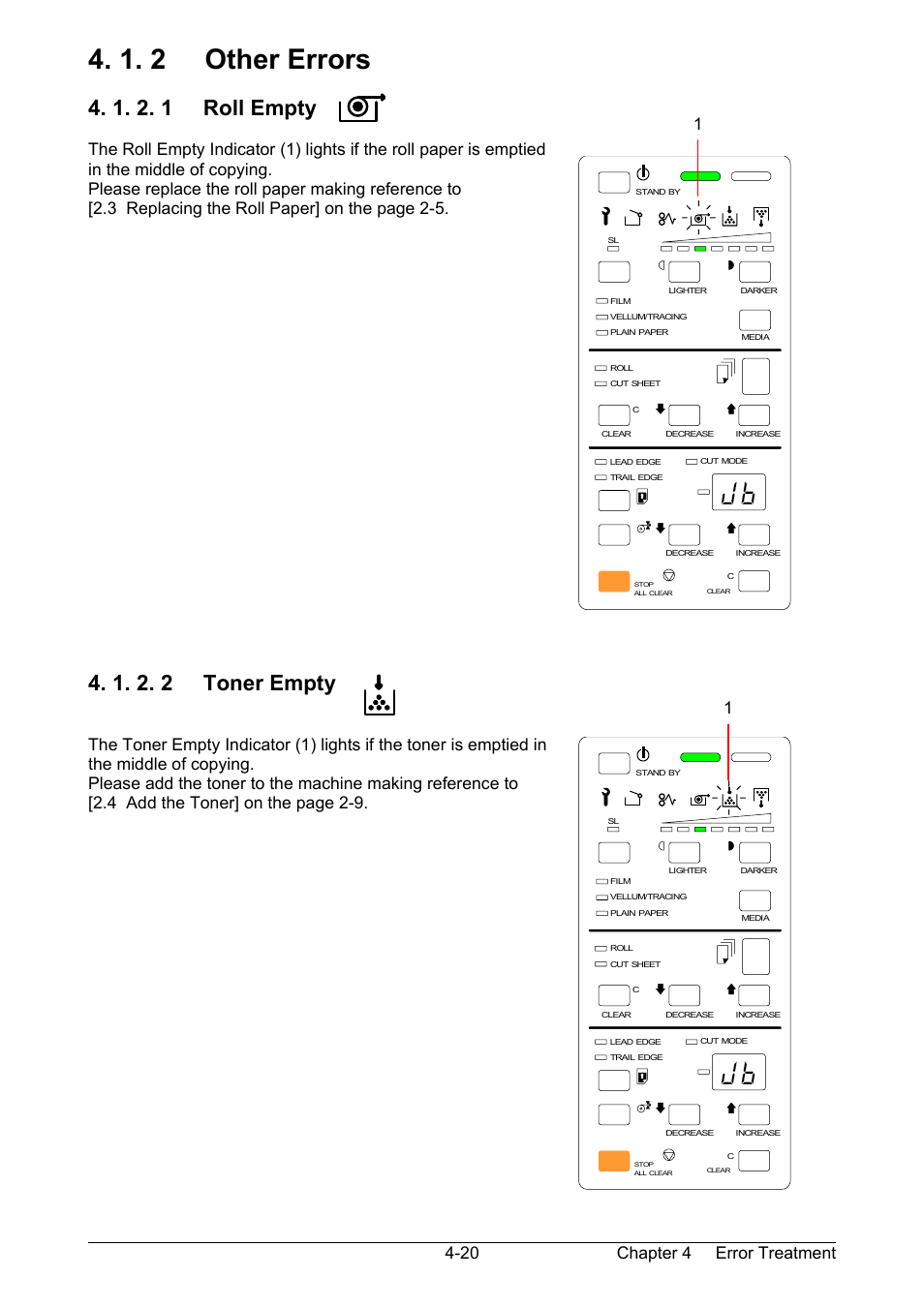 1. 2 other errors, 1. 2. 1 roll empty, 1. 2. 2 toner empty | TA Triumph-Adler CX 8020 User Manual | Page 79 / 84