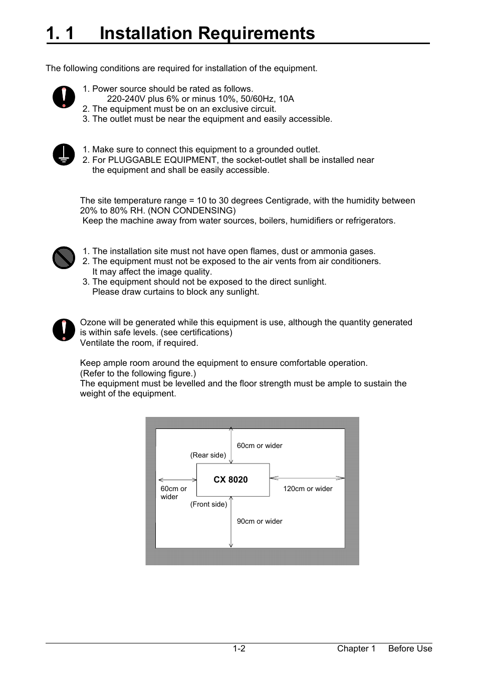 1 installation requirements | TA Triumph-Adler CX 8020 User Manual | Page 9 / 84