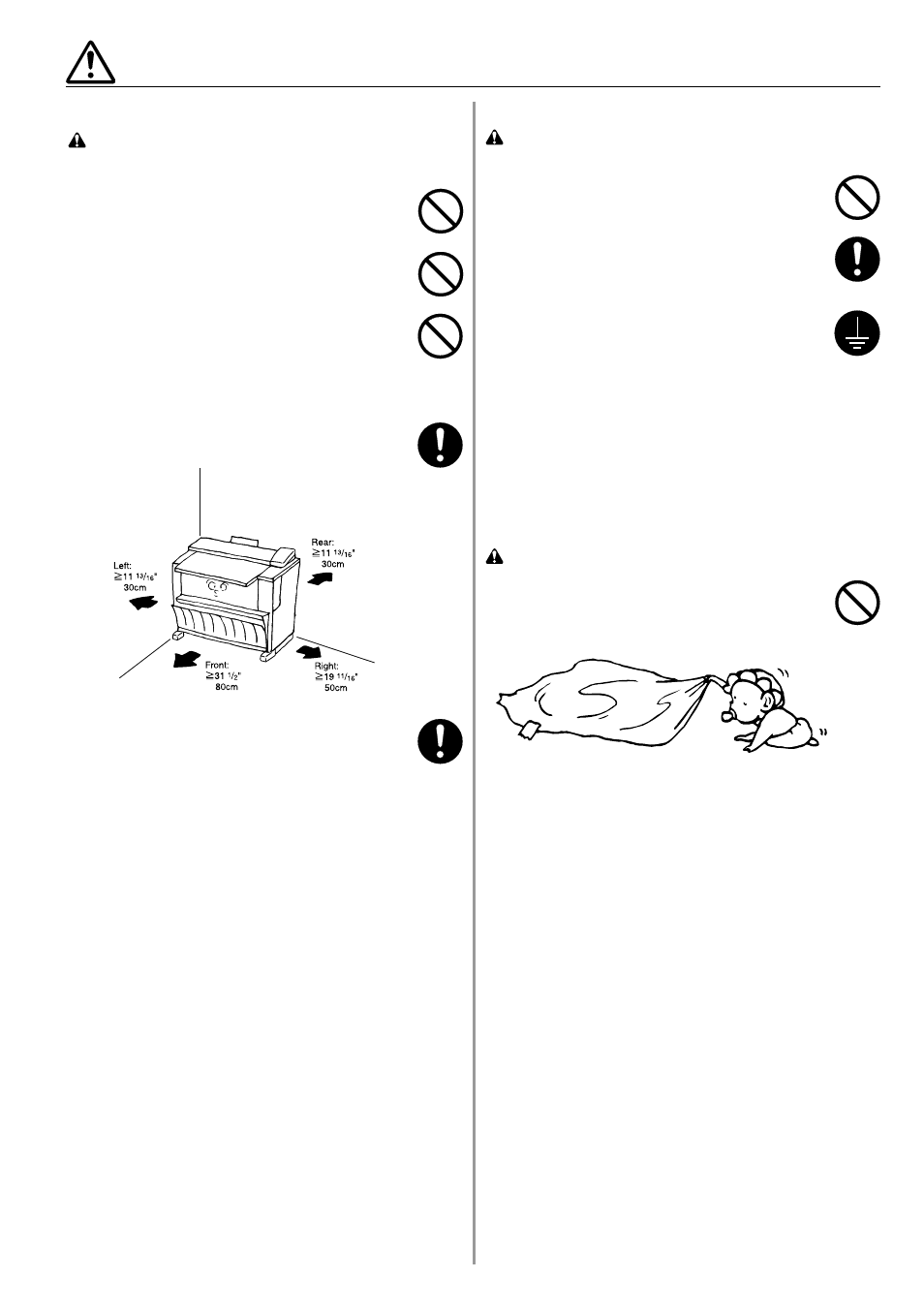 Installation precautions, Power supply/grounding the copier, Handling of plastic bags | Environment | TA Triumph-Adler CX 8682 User Manual | Page 9 / 102
