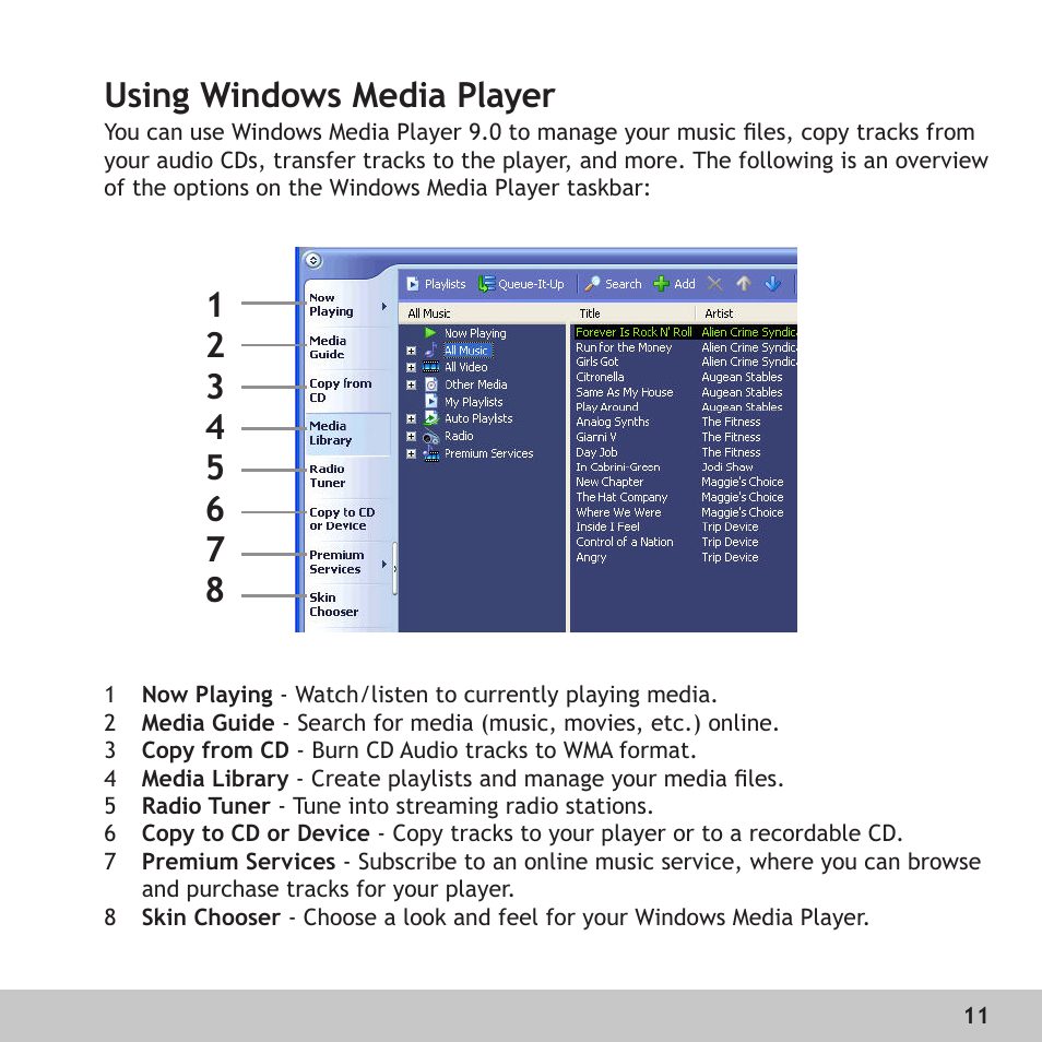 Using windows media player | Digital Voice Systems Amp128 User Manual | Page 11 / 36