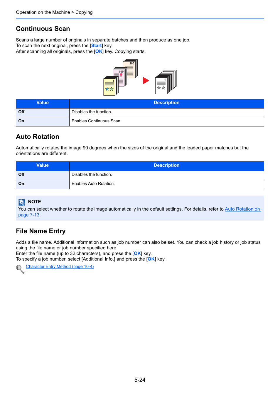 Continuous scan, Auto rotation, File name entry | TA Triumph-Adler 1855 User Manual | Page 103 / 212