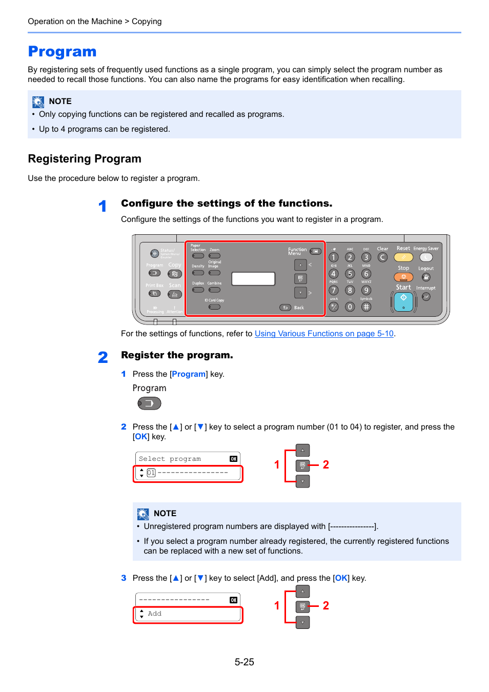 Program, Program -25, Registering program | TA Triumph-Adler 1855 User Manual | Page 104 / 212