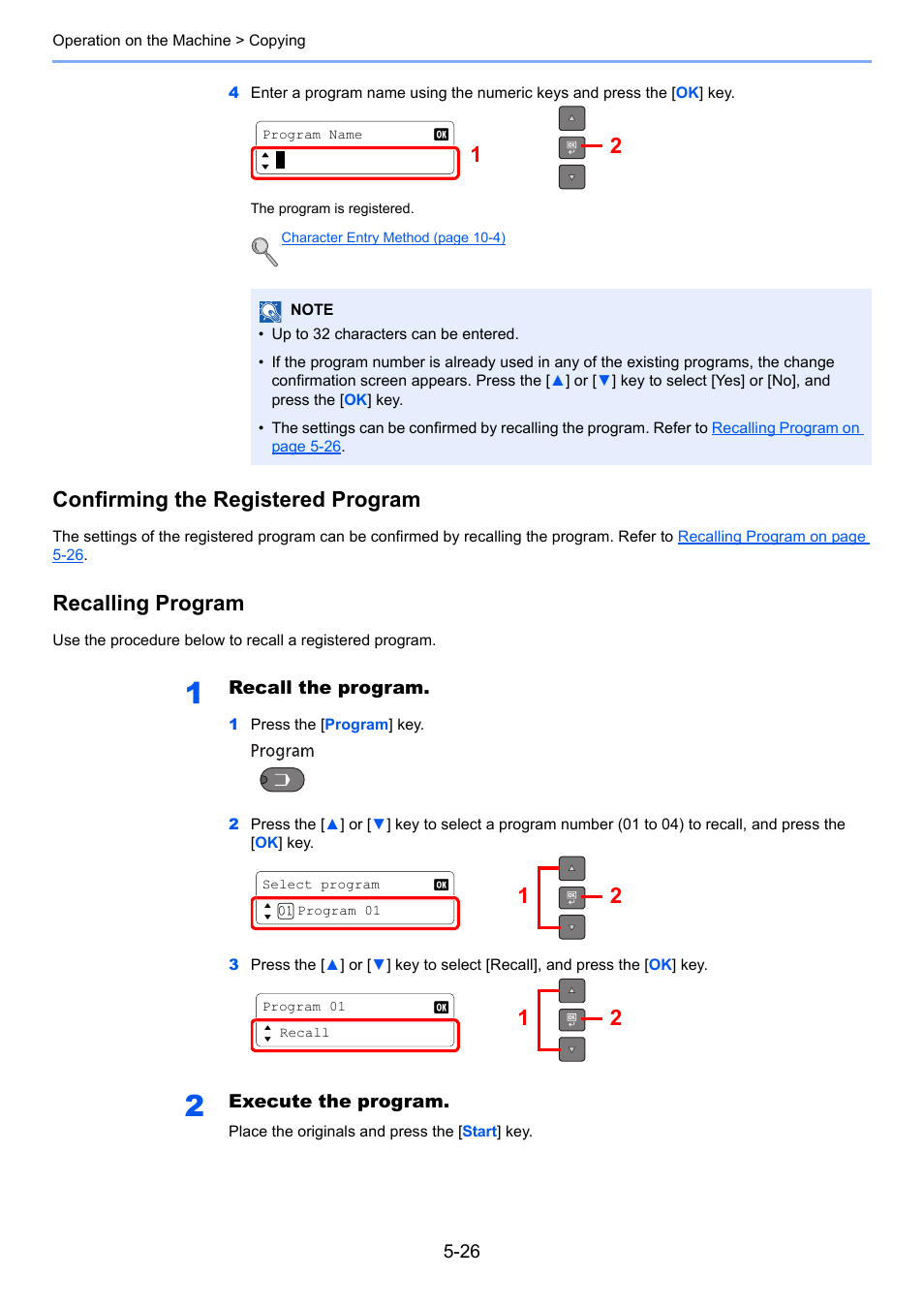 Confirming the registered program, Recalling program | TA Triumph-Adler 1855 User Manual | Page 105 / 212