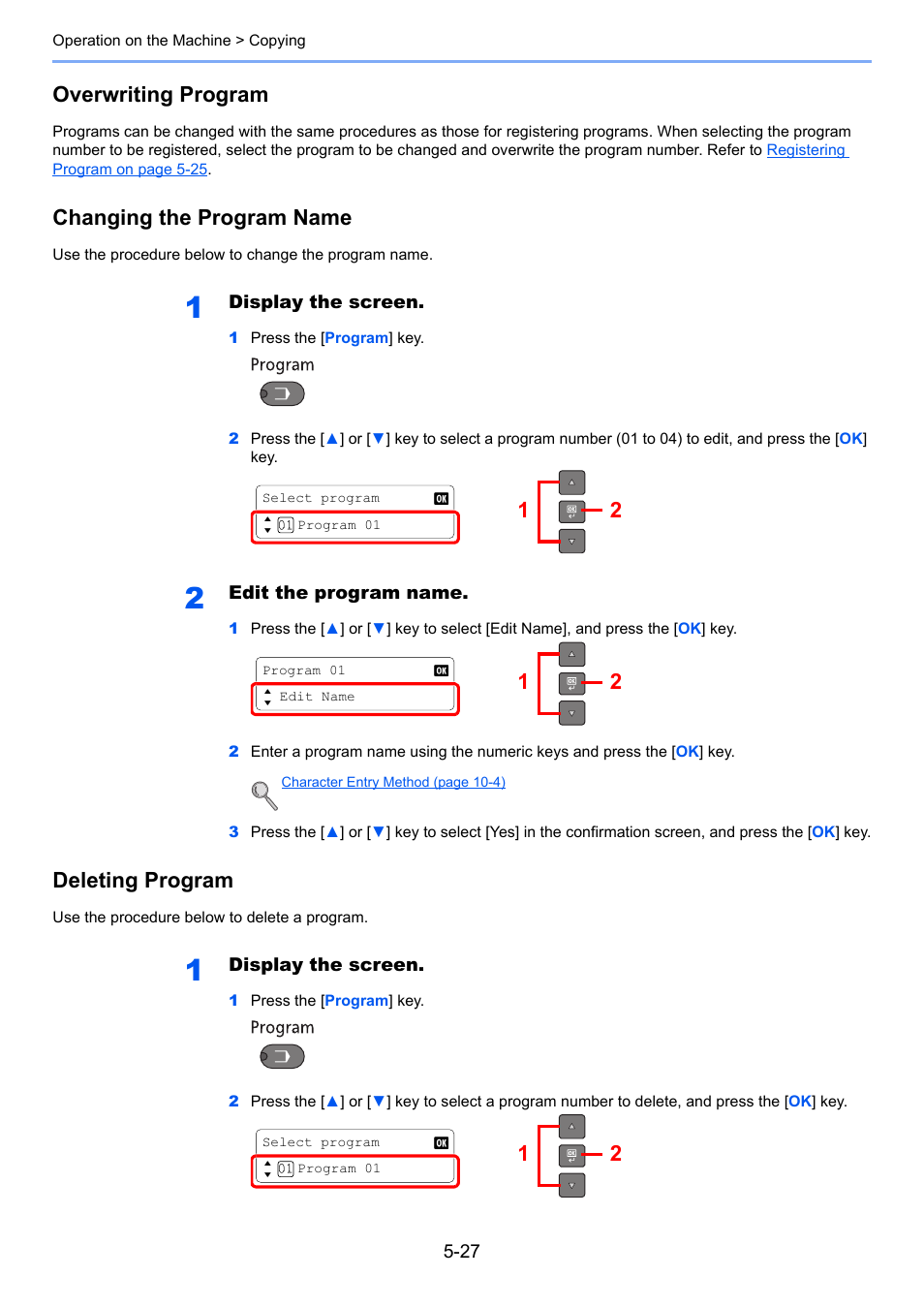 Overwriting program, Changing the program name, Deleting program | TA Triumph-Adler 1855 User Manual | Page 106 / 212