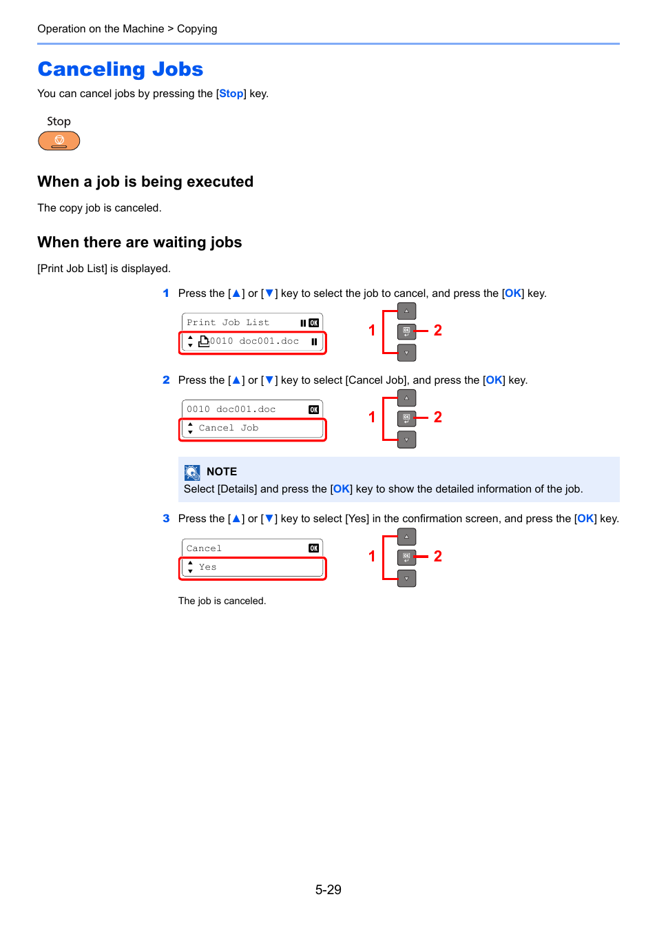Canceling jobs, Canceling jobs -29, When a job is being executed | When there are waiting jobs | TA Triumph-Adler 1855 User Manual | Page 108 / 212