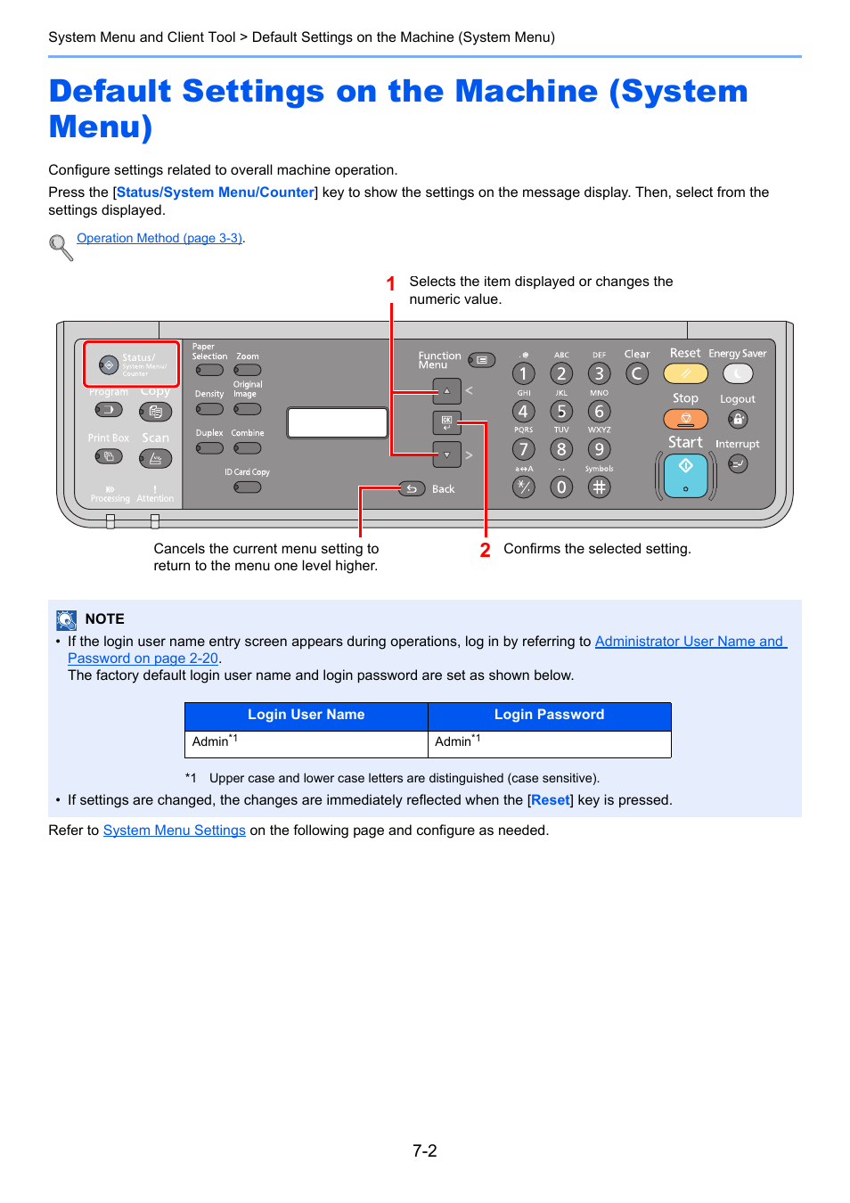 Default settings on the machine (system menu), Default settings on the machine (system menu) -2 | TA Triumph-Adler 1855 User Manual | Page 128 / 212