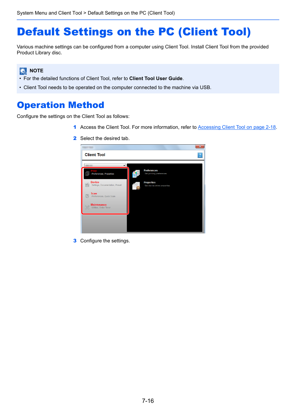 Default settings on the pc (client tool), Operation method, Default settings on the pc (client tool) -16 | Operation method -16, Default settings on the pc (client tool) on, Default, Fer to, Default settings on the pc (client, Default settings on the pc | TA Triumph-Adler 1855 User Manual | Page 142 / 212