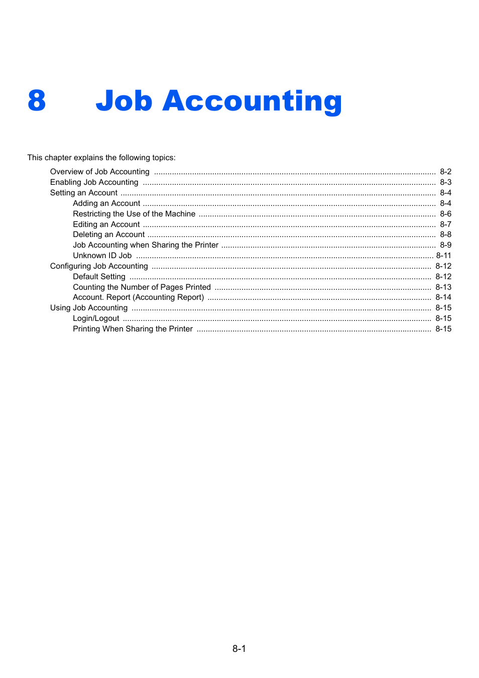 8 job accounting, Job accounting -1, Job accounting | 8job accounting | TA Triumph-Adler 1855 User Manual | Page 153 / 212
