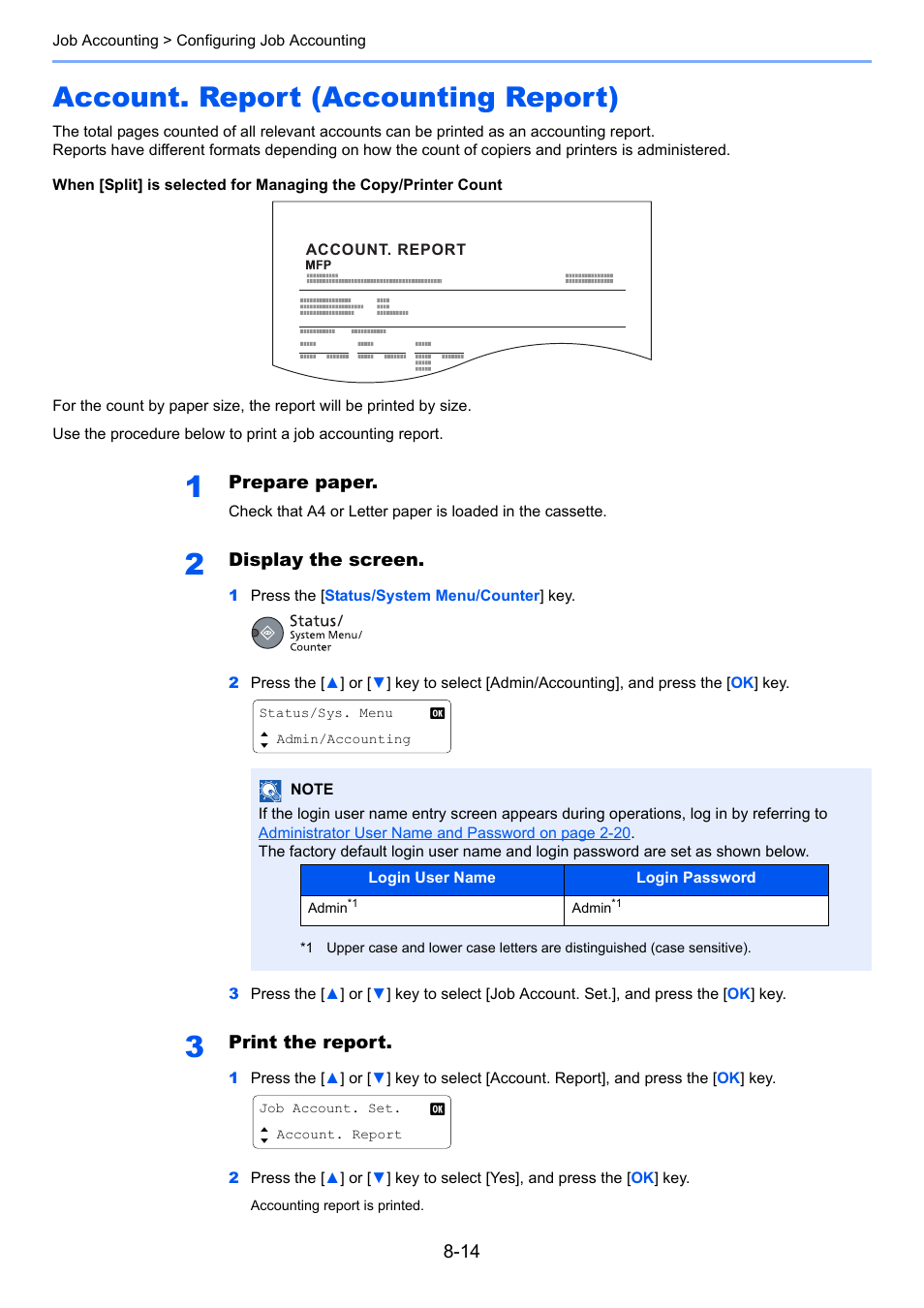 Account. report (accounting report), Account. report (accounting report) -14 | TA Triumph-Adler 1855 User Manual | Page 166 / 212