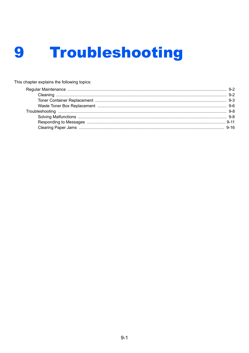 9 troubleshooting, Troubleshooting -1, Troubleshooting | 9troubleshooting | TA Triumph-Adler 1855 User Manual | Page 168 / 212