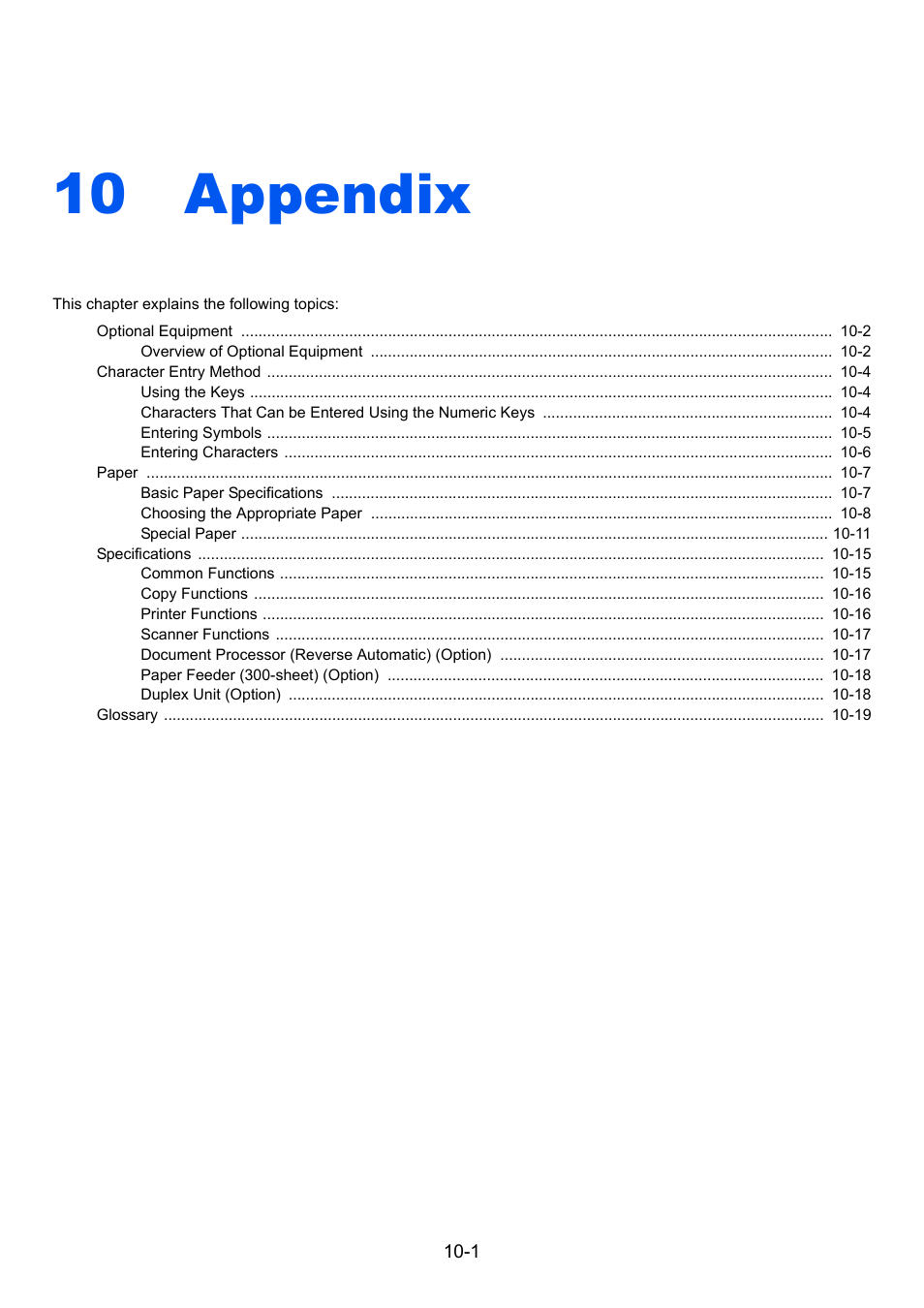 10 appendix, Appendix -1, Appendix | TA Triumph-Adler 1855 User Manual | Page 187 / 212
