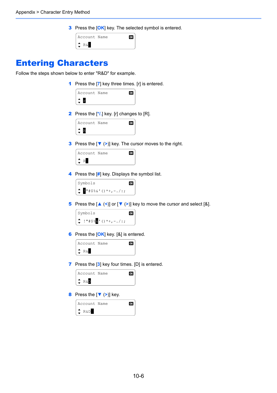 Entering characters, Entering characters -6 | TA Triumph-Adler 1855 User Manual | Page 192 / 212