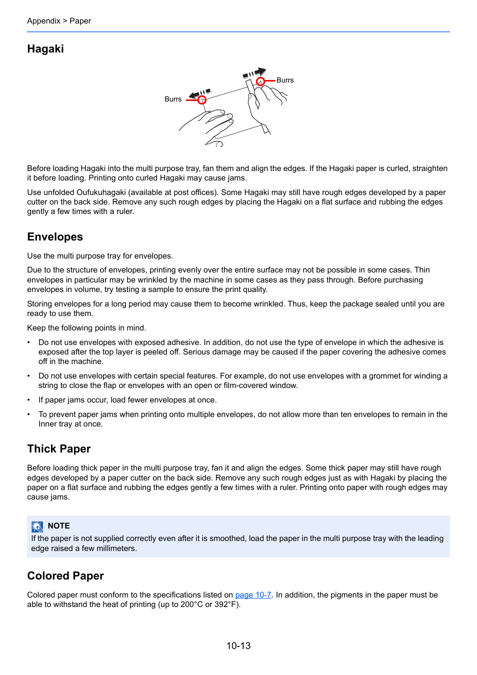 Hagaki, Envelopes, Thick paper | Colored paper | TA Triumph-Adler 1855 User Manual | Page 199 / 212