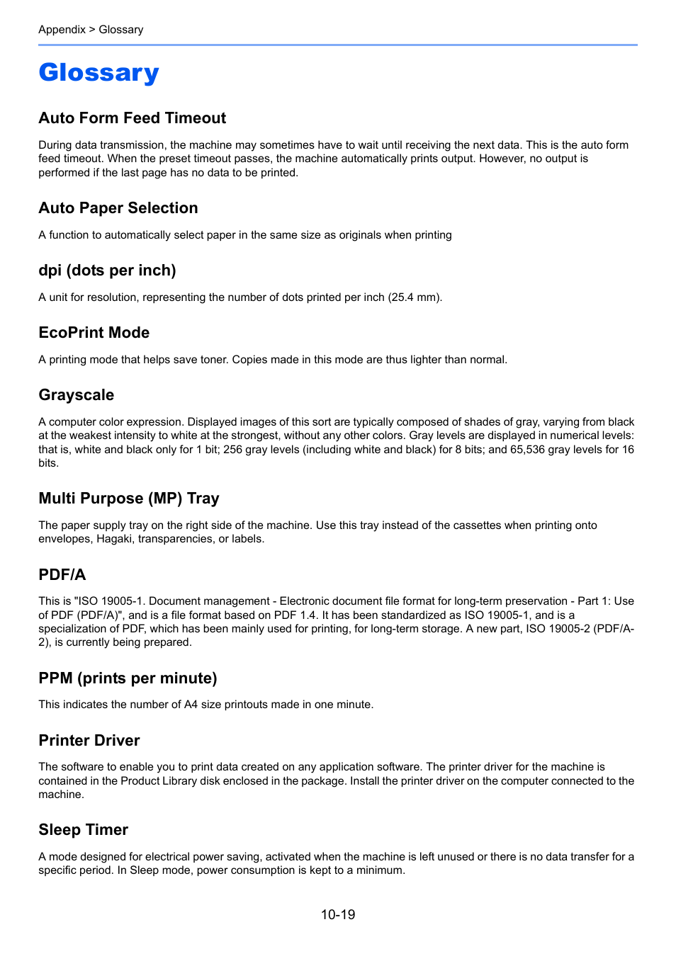 Glossary, Glossary -19 | TA Triumph-Adler 1855 User Manual | Page 205 / 212