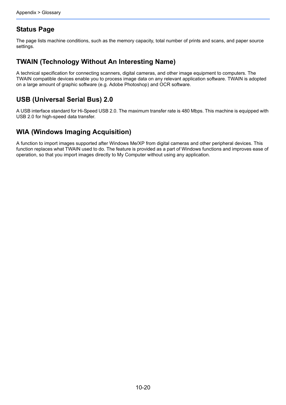 Status page, Twain (technology without an interesting name), Usb (universal serial bus) 2.0 | Wia (windows imaging acquisition) | TA Triumph-Adler 1855 User Manual | Page 206 / 212