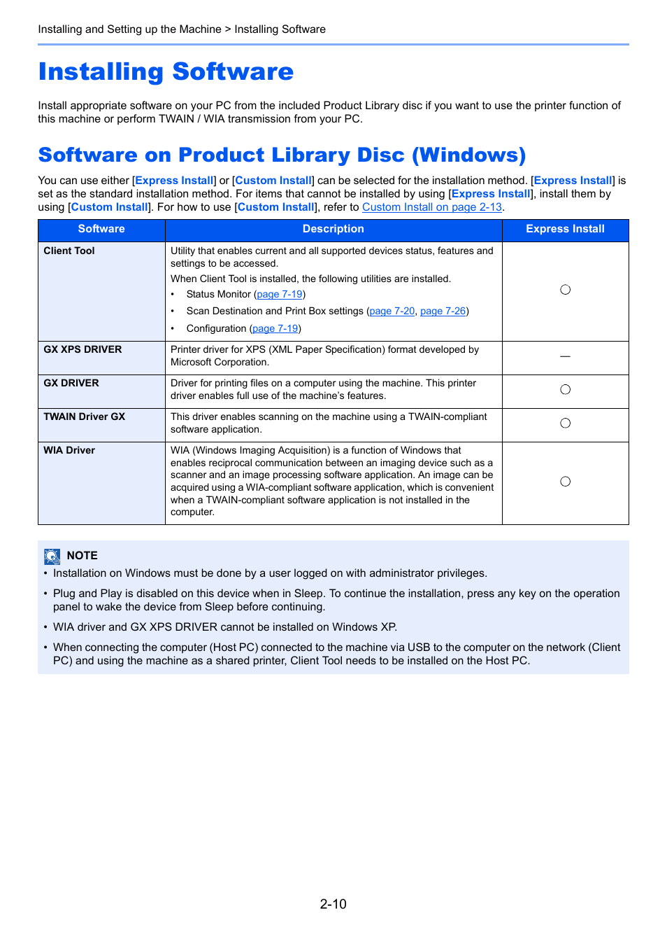 Installing software, Software on product library disc (windows), Installing software -10 | Software on product library disc (windows) -10 | TA Triumph-Adler 1855 User Manual | Page 36 / 212