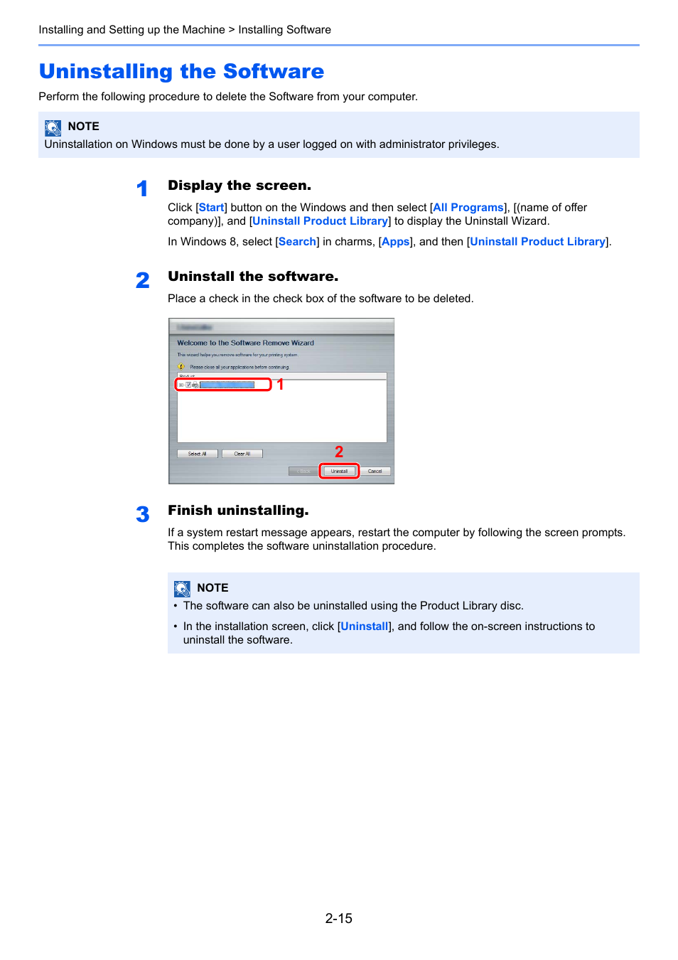 Uninstalling the software, Uninstalling the software -15 | TA Triumph-Adler 1855 User Manual | Page 41 / 212