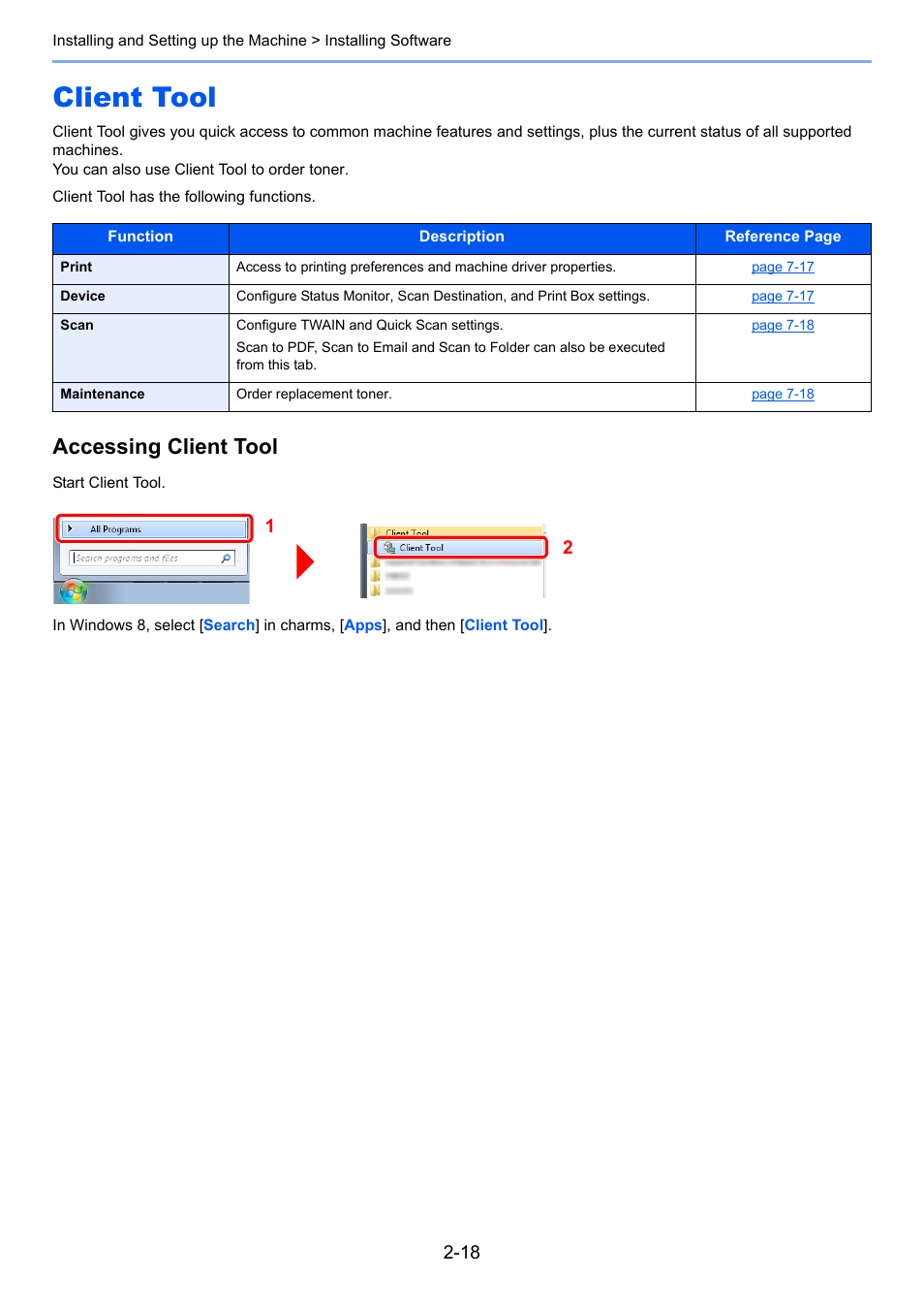 Client tool, Client tool -18, Accessing client tool | TA Triumph-Adler 1855 User Manual | Page 44 / 212