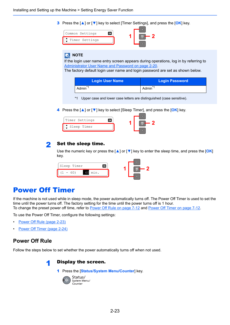 Power off timer, Power off timer -23, Power off rule | TA Triumph-Adler 1855 User Manual | Page 49 / 212