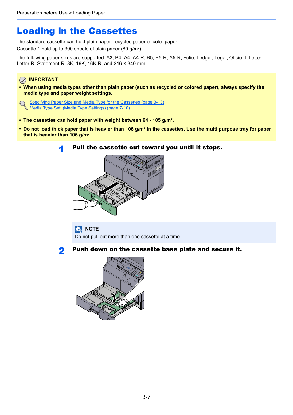 Loading in the cassettes, Loading in the cassettes -7 | TA Triumph-Adler 1855 User Manual | Page 59 / 212