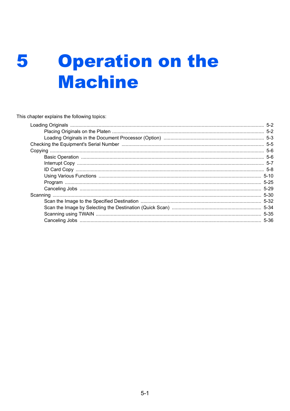 5 operation on the machine, Operation on the machine -1, Operation on the | Operation on the machine, 5operation on the machine | TA Triumph-Adler 1855 User Manual | Page 80 / 212
