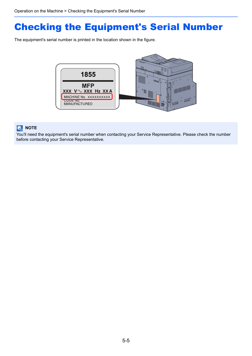 Checking the equipment's serial number, Checking the equipment's serial number -5 | TA Triumph-Adler 1855 User Manual | Page 84 / 212