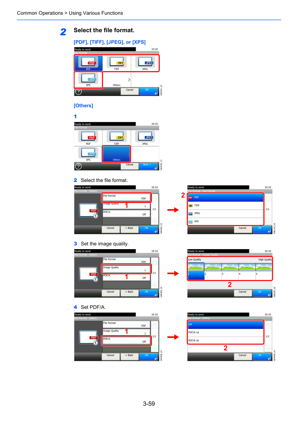 Select the file format, Common operations > using various functions | TA Triumph-Adler 206ci User Manual | Page 123 / 382