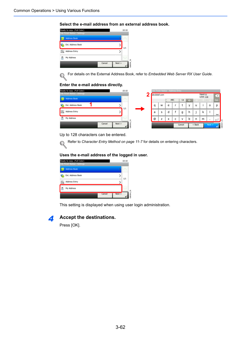 Accept the destinations, Press [ok | TA Triumph-Adler 206ci User Manual | Page 126 / 382