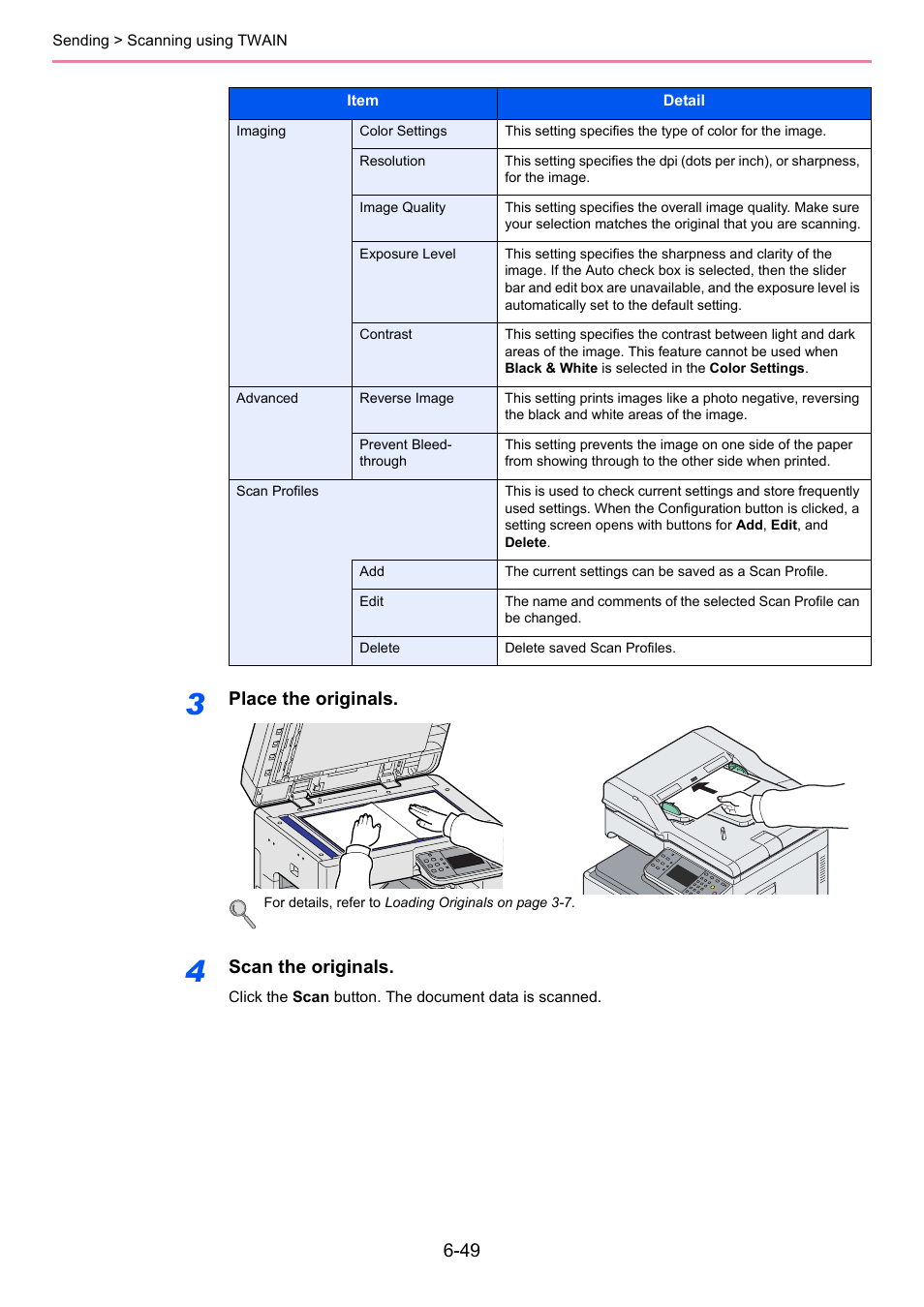 Place the originals, Scan the originals | TA Triumph-Adler 206ci User Manual | Page 209 / 382