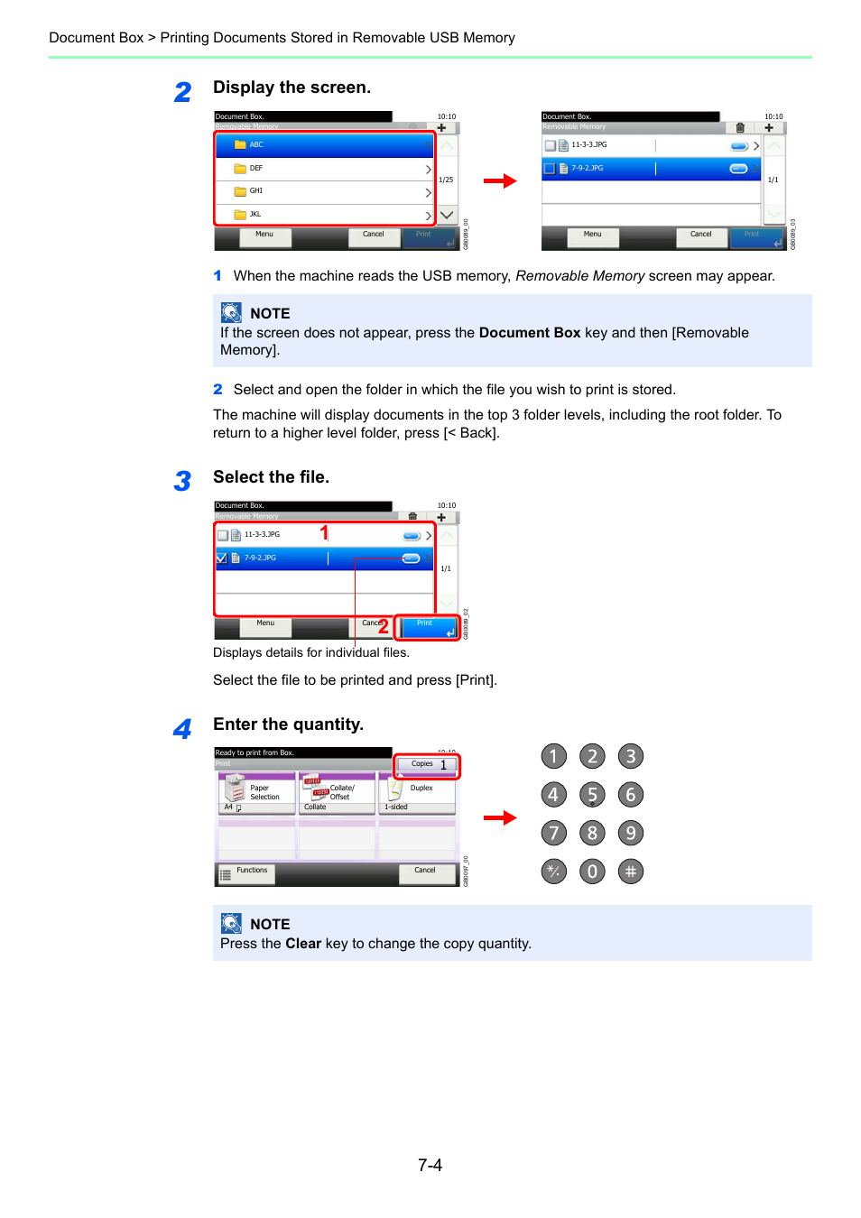 Display the screen, Select the file, Enter the quantity | Select the file to be printed and press [print | TA Triumph-Adler 206ci User Manual | Page 214 / 382