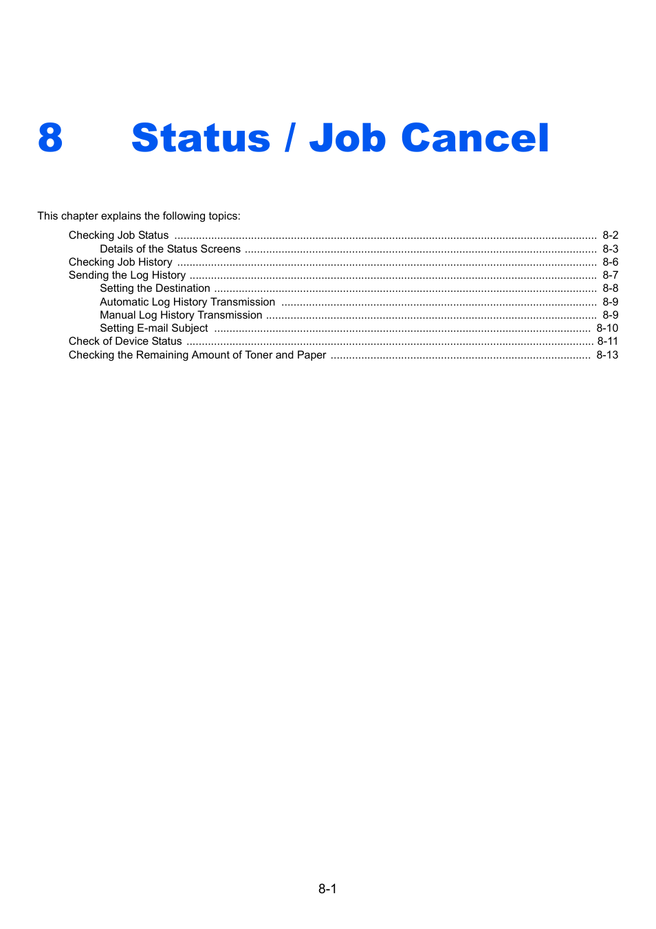 8 status / job cancel, Status / job cancel -1, Status / job cancel | 8status / job cancel | TA Triumph-Adler 206ci User Manual | Page 227 / 382