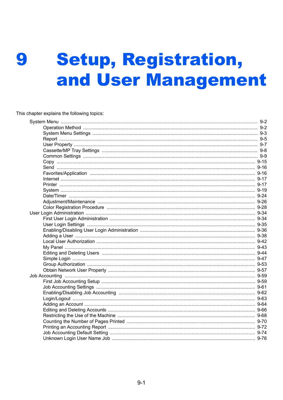 9 setup, registration, and user management, Setup, registration, and user management -1, Setup, registration, and user management | 9setup, registration, and user management | TA Triumph-Adler 206ci User Manual | Page 241 / 382