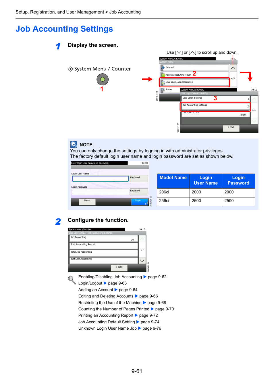Job accounting settings, Job accounting settings -61, Display the screen | Configure the function | TA Triumph-Adler 206ci User Manual | Page 301 / 382